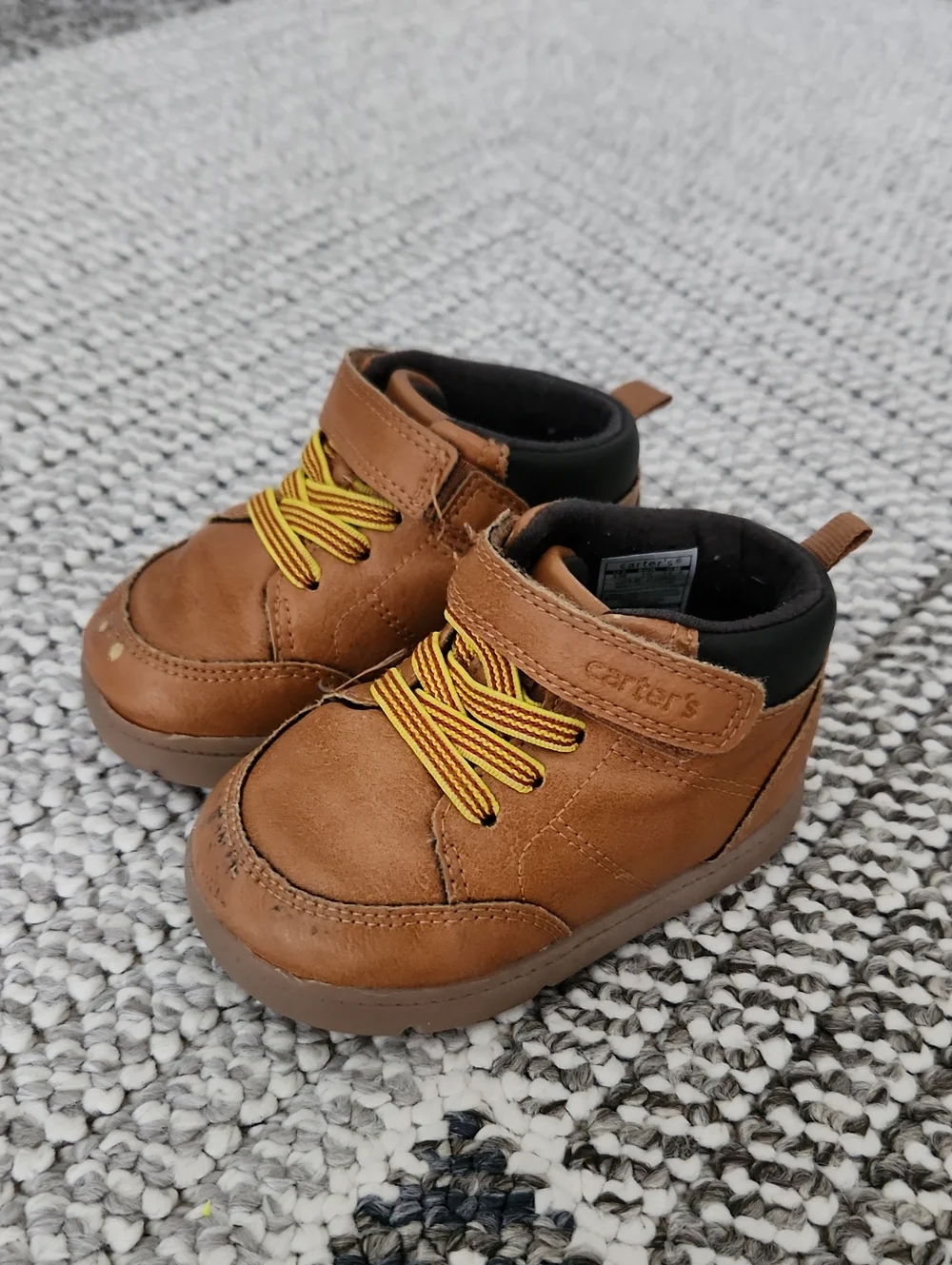 Carter's Tan Brown Toddler Boots with Yellow Laces - Size 4